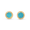 Turquoise glass circular stud earrings outlined in gold lustre