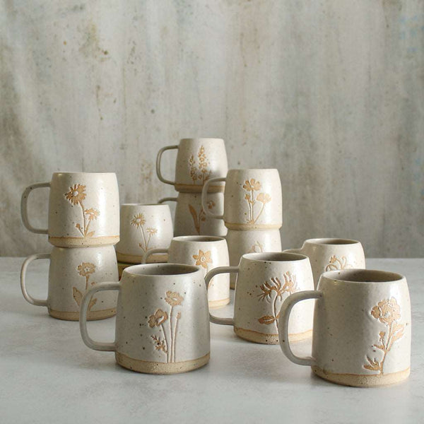 Birth flower print ceramic stoneware mugs