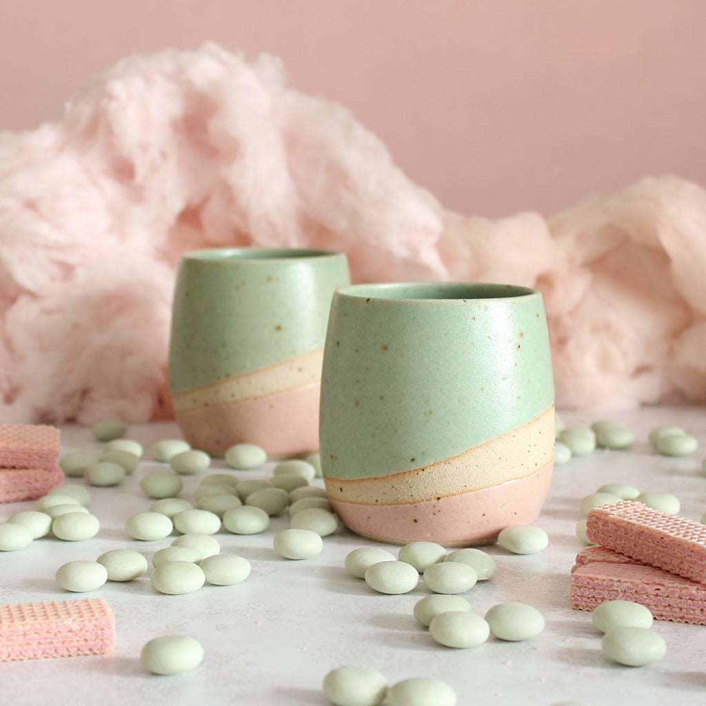 2 Cotton Candy wine tumblers in green and pink