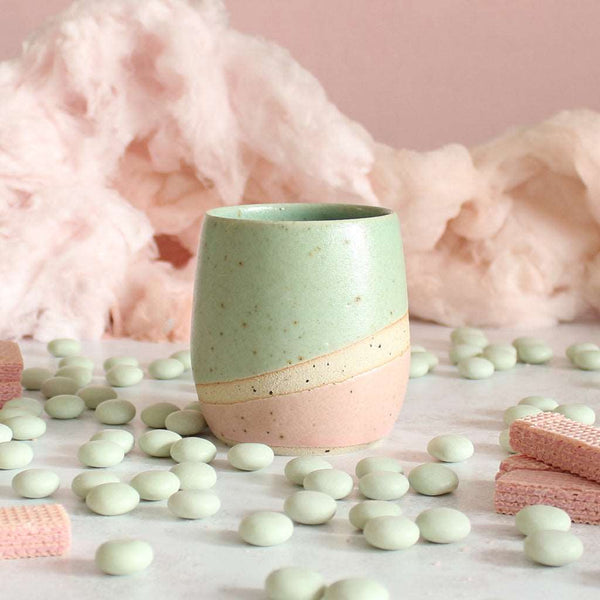 Cotton Candy tumbler surrounded by mints and wafers