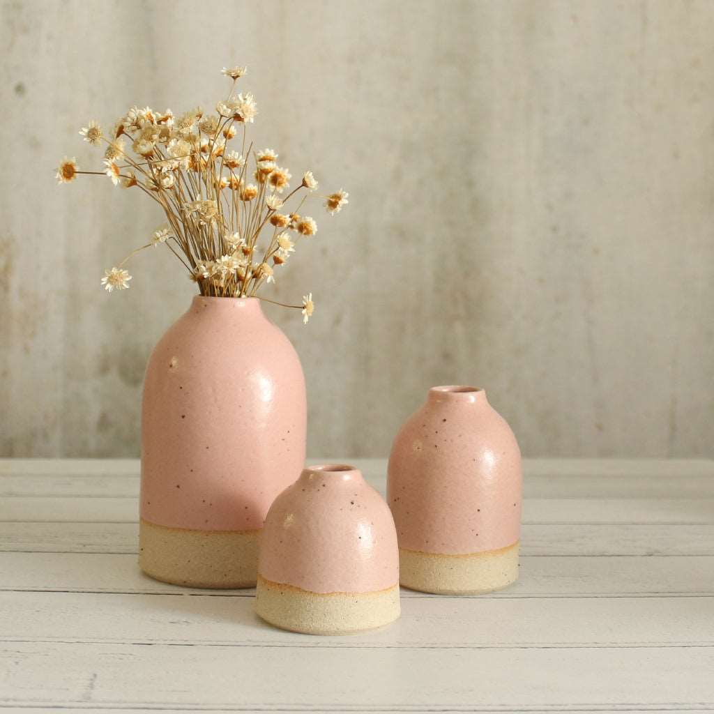 3 pastel pink vases set