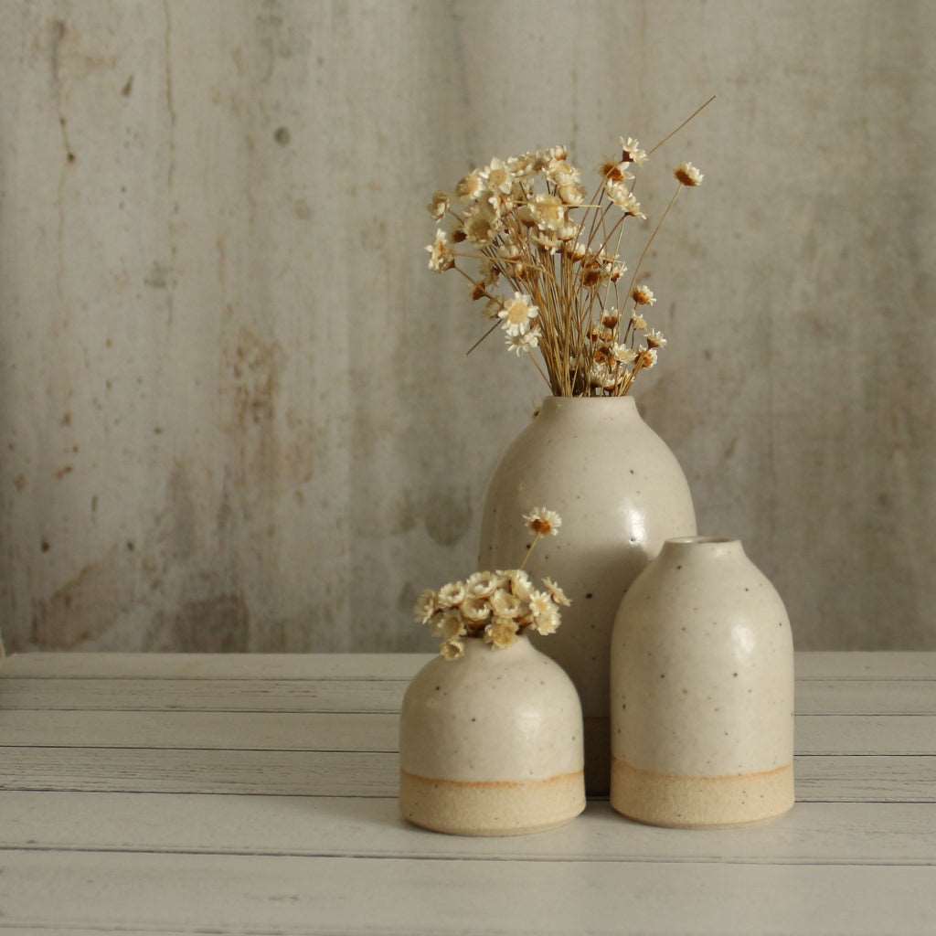 Set of 3 handmade white bud vases