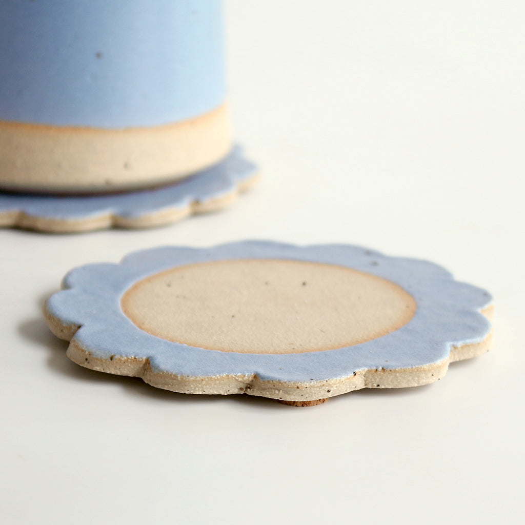 Handmade blue ceramic flower drinks coaster