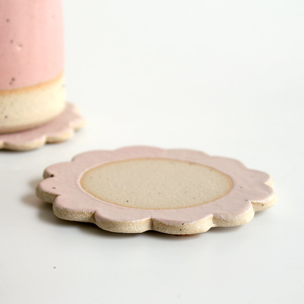 Handmade pink ceramic flower drinks coaster