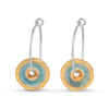 Turquoise blue glass circular sterling silver small hoop earrings outlined in gold lustre