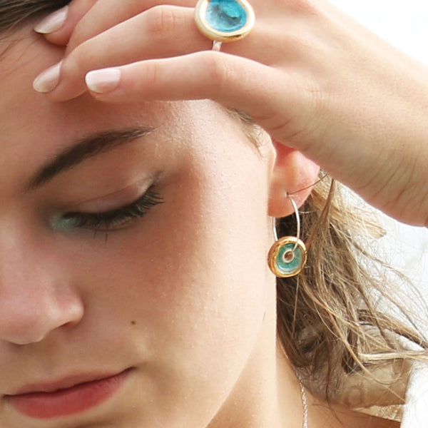 ceramic and glass silver hoop earring with gold detailing