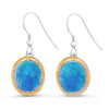 Blue turquoise gradient lagoon glass oval sterling silver drop earrings outlined in gold lustre