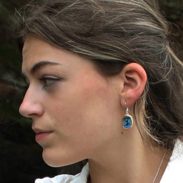 Blue Reef oval ceramic and glass drop earrings - Habulous