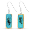 Turquoise reef glass rectangular sterling silver drop earrings outlined in gold lustre