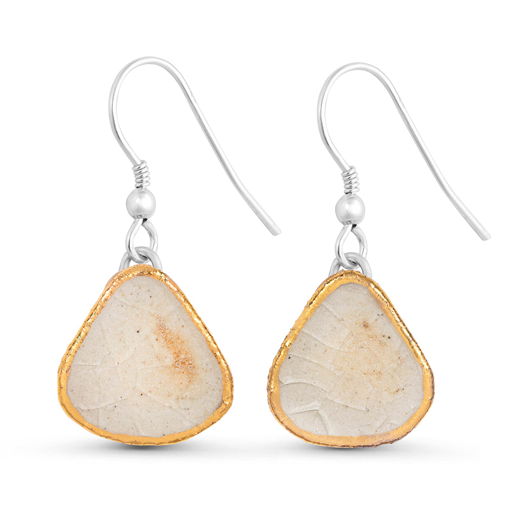 Crystal clear glass teardrop sterling silver drop earrings outlined in gold lustre