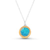 Turquoise blue gradient lagoon glass small round sterling silver necklace outlined in gold lustre