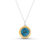 Blue reef glass small round sterling silver necklace outlined in gold lustre