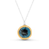 Blue reef glass large round sterling silver necklace outlined in gold lustre