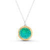 Emerald turquoise gradient lagoon glass large round sterling silver necklace outlined in gold lustre