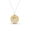 Crystal clear glass large round sterling silver necklace outlined in gold lustre