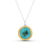 Turquoise reef glass large round sterling silver necklace outlined in gold lustre