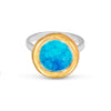 Turquoise blue gradient lagoon glass small round sterling silver adjustable ring gold lustre