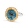 Blue reef glass large round sterling silver adjustable ring outlined in gold lustre