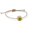 Recycled lime green crackled glass ceramic circular bead light brown cord bracelet 