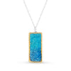 Turquoise blue gradient lagoon glass large rectangular drop sterling silver necklace outlined in gold lustre