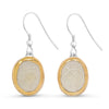 Crystal clear glass oval sterling silver drop earrings outlined in gold lustre