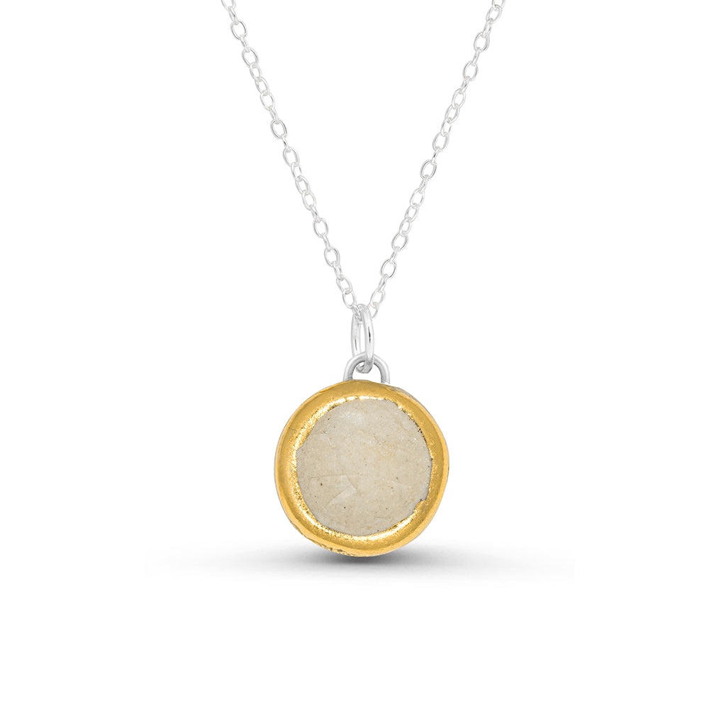 Crystal clear glass small round sterling silver necklace outlined in gold lustre