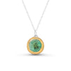 Emerald green reef glass small round sterling silver necklace outlined in gold lustre