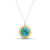 Turquoise reef glass small round sterling silver necklace outlined in gold lustre