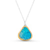 Turquoise blue gradient lagoon crackled glass teardrop sterling silver necklace outlined in gold lustre