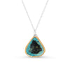 Turquoise reef crackled glass teardrop sterling silver necklace outlined in gold lustre